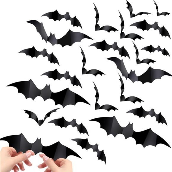 60PCS Bat Decor, Halloween Room Decor, 4 Different Sizes Realistic Waterproof - Picture 1 of 7